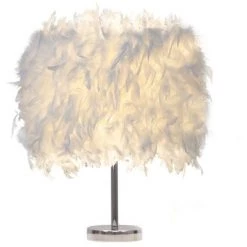 AXHUP Lampe De Table En Plumes Blanc Lampes De Chevet Abat-jour + Câbles