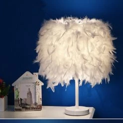 AXHUP Lampe De Table En Plumes Blanc Lampes De Chevet Abat-jour + Câbles -Lampe Soldes Boutique 10355981 3