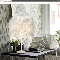 AXHUP Lampe De Table En Plumes Blanc Lampes De Chevet Abat-jour + Câbles -Lampe Soldes Boutique 10355981 5