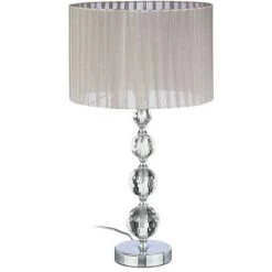 Relaxdays Lampe De Chevet Abat-jour Tissu Voile Boules Verre Cristal Lampe De Nuit HxlxP: 53x29,5x29,5 Cm, Claire/argent