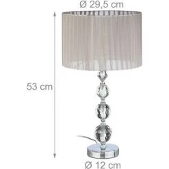 Relaxdays Lampe De Chevet Abat-jour Tissu Voile Boules Verre Cristal Lampe De Nuit HxlxP: 53x29,5x29,5 Cm, Claire/argent -Lampe Soldes Boutique 10368017 5
