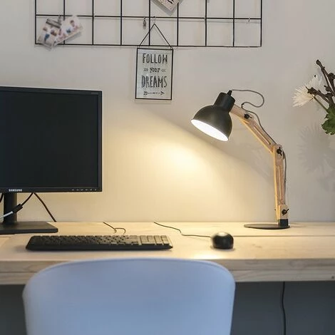 QAZQA Woodi - Lampe De Bureau Moderne - 1 Lumière - L 155 Mm - Noir - Industriel,Rustique,Moderne - Éclairage Intérieur - Salon I Chambre - Noir 2 QAZQA Woodi - Lampe De Bureau Moderne - 1 Lumière - L 155 Mm - Noir - Industriel,Rustique,Moderne - Éclairage Intérieur - Salon I Chambre - Noir – Image 2