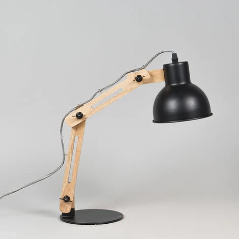 QAZQA Woodi - Lampe De Bureau Moderne - 1 Lumière - L 155 Mm - Noir - Industriel,Rustique,Moderne - Éclairage Intérieur - Salon I Chambre - Noir 5 QAZQA Woodi - Lampe De Bureau Moderne - 1 Lumière - L 155 Mm - Noir - Industriel,Rustique,Moderne - Éclairage Intérieur - Salon I Chambre - Noir – Image 5