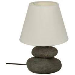 Atmosphera - Lampe à Poser En Céramique Striée Forme Galet H 30 Cm - Gris
