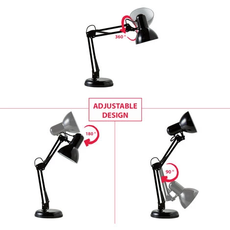 B.K.LICHT Lampe De Bureau LED Lampe De Table Noire Design Retro Métal Orientable & Pivotable 2 B.K.LICHT Lampe De Bureau LED Lampe De Table Noire Design Retro Métal Orientable & Pivotable – Image 2