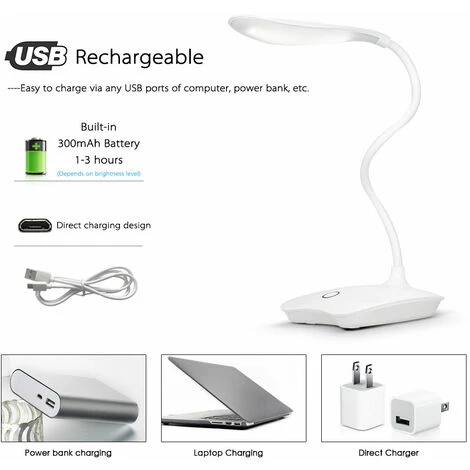 Decdeal Ultralight White LED Lampe De Bureau Rechargeable Pour Les Yeux, Dimmable, USB 2 Decdeal Ultralight White LED Lampe De Bureau Rechargeable Pour Les Yeux, Dimmable, USB – Image 2