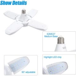 ASUPERMALL Lampe De Garage Pliable, Avec Culot De Lampe E27, Blanc Froid, 60W 85-265V 6000-6500K 7 ASUPERMALL Lampe De Garage Pliable, Avec Culot De Lampe E27, Blanc Froid, 60W 85-265V 6000-6500K -Lampe Soldes Boutique 15278921 3