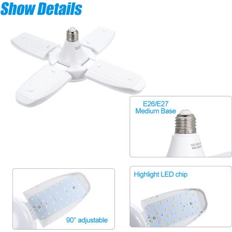 ASUPERMALL Lampe De Garage Pliable, Avec Culot De Lampe E27, Blanc Froid, 60W 85-265V 6000-6500K 3 ASUPERMALL Lampe De Garage Pliable, Avec Culot De Lampe E27, Blanc Froid, 60W 85-265V 6000-6500K – Image 3