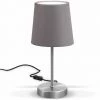 B.K.Licht Lampe De Table Design Moderne, Tissu Gris, Pied Métal Nickel Mat, Pour Ampoule LED E14, IP20