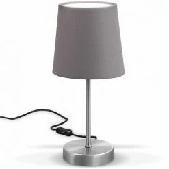 B.K.Licht Lampe De Table Design Moderne, Tissu Gris, Pied Métal Nickel Mat, Pour Ampoule LED E14, IP20