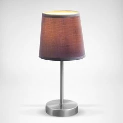 B.K.Licht Lampe De Table Design Moderne, Tissu Gris, Pied Métal Nickel Mat, Pour Ampoule LED E14, IP20 -Lampe Soldes Boutique 16358791 3