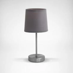 B.K.Licht Lampe De Table Design Moderne, Tissu Gris, Pied Métal Nickel Mat, Pour Ampoule LED E14, IP20 -Lampe Soldes Boutique 16358791 5