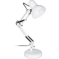 Relaxdays Lampe Bureau Retro, Bras Articulé Flexible,Veilleuse Lecture Bureau, Métal, E27, HlP: 50x27x15 Cm,blanche