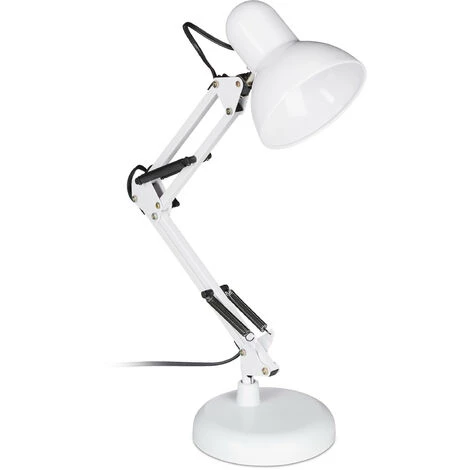 Relaxdays Lampe Bureau Retro, Bras Articulé Flexible,Veilleuse Lecture Bureau, Métal, E27, HlP: 50x27x15 Cm,blanche 1 Relaxdays Lampe Bureau Retro, Bras Articulé Flexible,Veilleuse Lecture Bureau, Métal, E27, HlP: 50x27x15 Cm,blanche