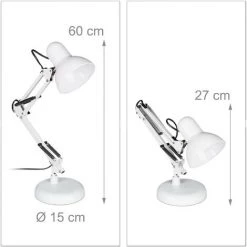 Relaxdays Lampe Bureau Retro, Bras Articulé Flexible,Veilleuse Lecture Bureau, Métal, E27, HlP: 50x27x15 Cm,blanche 9 Relaxdays Lampe Bureau Retro, Bras Articulé Flexible,Veilleuse Lecture Bureau, Métal, E27, HlP: 50x27x15 Cm,blanche -Lampe Soldes Boutique 16960890 5