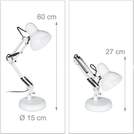 Relaxdays Lampe Bureau Retro, Bras Articulé Flexible,Veilleuse Lecture Bureau, Métal, E27, HlP: 50x27x15 Cm,blanche 5 Relaxdays Lampe Bureau Retro, Bras Articulé Flexible,Veilleuse Lecture Bureau, Métal, E27, HlP: 50x27x15 Cm,blanche – Image 5