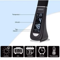 MONZANA Lampe De Bureau à LED Noir/Blanc 4en1 Multifonction Lampe Calendrier Montre Thermomètre Maison Lampe De Table Salon Noir -Lampe Soldes Boutique 18474377 3