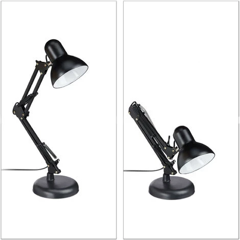 Relaxdays Lampe Bureau Retro, Bras Articulé Flexible,Veilleuse Lecture Bureau, Métal, E27, HlP: 50x27x15 Cm, Noire 2 Relaxdays Lampe Bureau Retro, Bras Articulé Flexible,Veilleuse Lecture Bureau, Métal, E27, HlP: 50x27x15 Cm, Noire – Image 2