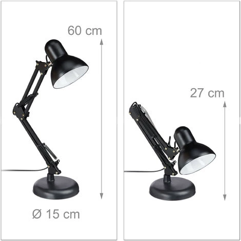Relaxdays Lampe Bureau Retro, Bras Articulé Flexible,Veilleuse Lecture Bureau, Métal, E27, HlP: 50x27x15 Cm, Noire 5 Relaxdays Lampe Bureau Retro, Bras Articulé Flexible,Veilleuse Lecture Bureau, Métal, E27, HlP: 50x27x15 Cm, Noire – Image 5