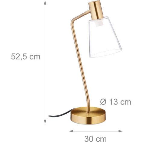 Relaxdays Lampe De Bureau, Lampadaire De Table Réglable, Abat-jour En Verre, Fer, E27, 40 W;HlP: 52,5 X 13 X 30 Cm,dorée 5 Relaxdays Lampe De Bureau, Lampadaire De Table Réglable, Abat-jour En Verre, Fer, E27, 40 W;HlP: 52,5 X 13 X 30 Cm,dorée – Image 5