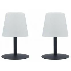 LUMISKY Lot De 2 Lampe De Table Sans Fil Pied En Acier Gris LED Blanc Chaud/blanc Dimmable STANDY MINI Rock H25cm