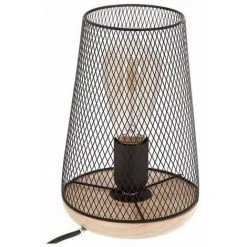 ATMOSPHERA Lampe En Métal Et Bois - H. 23 Cm - Noir