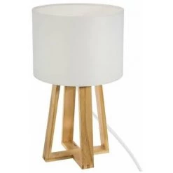 ATMOSPHERA Lampe Sur Pied En Bois - H. 34,5 Cm - Blanc