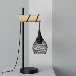 LEDKIA Lampe à Poser Métal Et Bois Monah ILUZZIA Noir - Noir