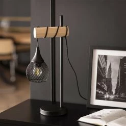 LEDKIA Lampe à Poser Métal Et Bois Monah ILUZZIA Noir - Noir -Lampe Soldes Boutique 22779537 3