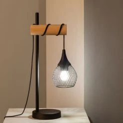 LEDKIA Lampe à Poser Métal Et Bois Monah ILUZZIA Noir - Noir -Lampe Soldes Boutique 22779537 4
