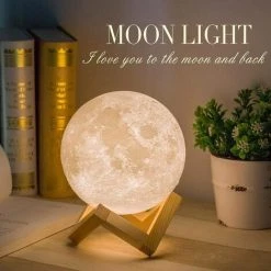 BARES Lampe Lune 3D, Veilleuse LED Lampe Luna Tactile 3 Couleurs, 15cm/5,9inch Diamètre, USB Rechargeable Veilleuse Lune Pour Chambre Salon Café Cadeau Anniversaire Noël [Classe énergétique A++] -Lampe Soldes Boutique 24015215 5