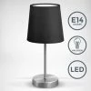 B.K.Licht Lampe De Table Design Moderne, Tissu Noir, Pied Métal Nickel Mat, Pour Ampoule LED E14, IP20