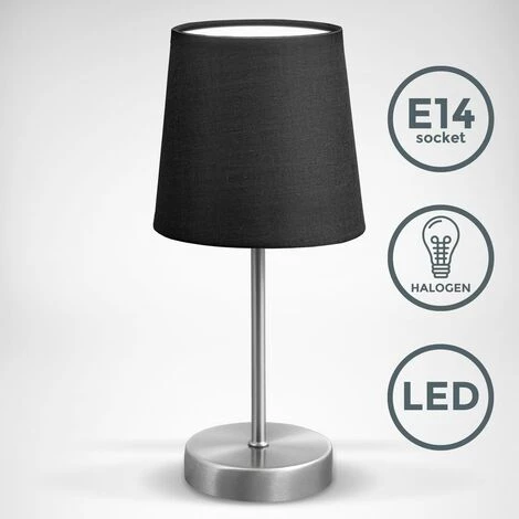 B.K.Licht Lampe De Table Design Moderne, Tissu Noir, Pied Métal Nickel Mat, Pour Ampoule LED E14, IP20 1 B.K.Licht Lampe De Table Design Moderne, Tissu Noir, Pied Métal Nickel Mat, Pour Ampoule LED E14, IP20