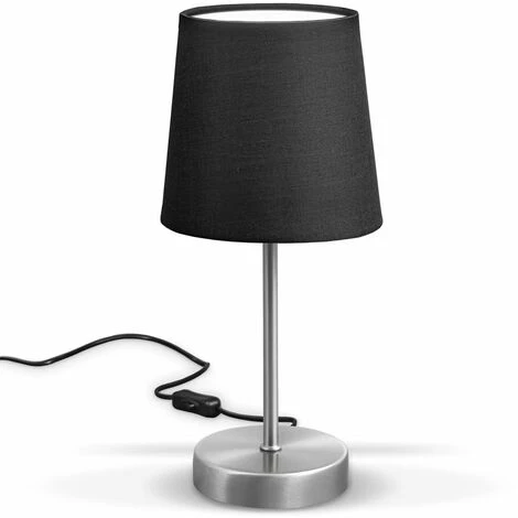B.K.Licht Lampe De Table Design Moderne, Tissu Noir, Pied Métal Nickel Mat, Pour Ampoule LED E14, IP20 2 B.K.Licht Lampe De Table Design Moderne, Tissu Noir, Pied Métal Nickel Mat, Pour Ampoule LED E14, IP20 – Image 2