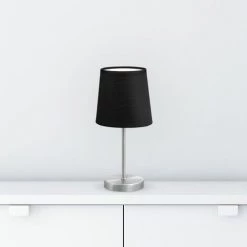 B.K.Licht Lampe De Table Design Moderne, Tissu Noir, Pied Métal Nickel Mat, Pour Ampoule LED E14, IP20 8 B.K.Licht Lampe De Table Design Moderne, Tissu Noir, Pied Métal Nickel Mat, Pour Ampoule LED E14, IP20 -Lampe Soldes Boutique 24113967 4