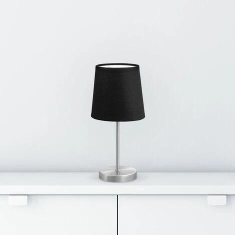 B.K.Licht Lampe De Table Design Moderne, Tissu Noir, Pied Métal Nickel Mat, Pour Ampoule LED E14, IP20 4 B.K.Licht Lampe De Table Design Moderne, Tissu Noir, Pied Métal Nickel Mat, Pour Ampoule LED E14, IP20 – Image 4