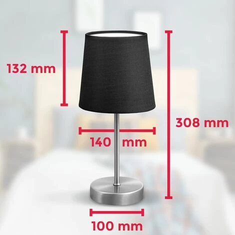 B.K.Licht Lampe De Table Design Moderne, Tissu Noir, Pied Métal Nickel Mat, Pour Ampoule LED E14, IP20 5 B.K.Licht Lampe De Table Design Moderne, Tissu Noir, Pied Métal Nickel Mat, Pour Ampoule LED E14, IP20 – Image 5