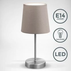 B.K.Licht Lampe De Table Design Moderne, Tissu Taupe, Pied Métal Nickel Mat, Pour Ampoule LED E14, IP20