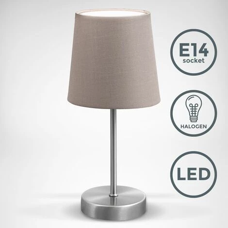 B.K.Licht Lampe De Table Design Moderne, Tissu Taupe, Pied Métal Nickel Mat, Pour Ampoule LED E14, IP20 1 B.K.Licht Lampe De Table Design Moderne, Tissu Taupe, Pied Métal Nickel Mat, Pour Ampoule LED E14, IP20