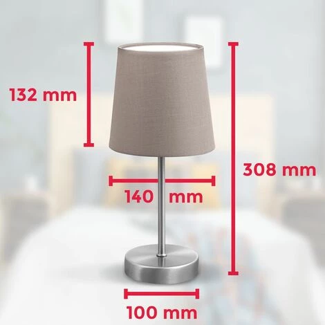 B.K.Licht Lampe De Table Design Moderne, Tissu Taupe, Pied Métal Nickel Mat, Pour Ampoule LED E14, IP20 4 B.K.Licht Lampe De Table Design Moderne, Tissu Taupe, Pied Métal Nickel Mat, Pour Ampoule LED E14, IP20 – Image 4