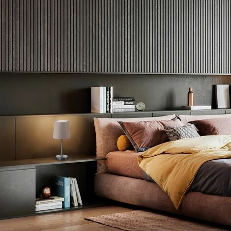 B.K.Licht Lampe De Table Design Moderne, Tissu Taupe, Pied Métal Nickel Mat, Pour Ampoule LED E14, IP20 5 B.K.Licht Lampe De Table Design Moderne, Tissu Taupe, Pied Métal Nickel Mat, Pour Ampoule LED E14, IP20 – Image 5