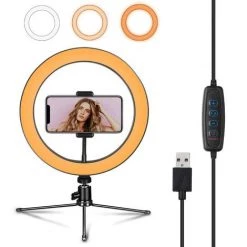 DEVENIRRICHE Anneau Lumineux à LED De 6 "avec Trépied Pour Vidéo Et Maquillage YouTube, Mini-éclairage De Caméra LED Avec Support Pour Téléphone Portable Lampe à LED De Bureau Avec 3 Modes D'éclairage Et 10 Niveaux De Luminosité (6")