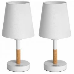 MONZANA 2x Lampes De Chevet Blanches 40W Lampe De Table En Bois E14 Abat-jour En Tissu Design Scandinave Chambre Bureau Salon