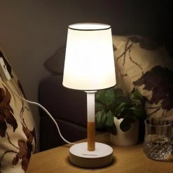 MONZANA 2x Lampes De Chevet Blanches 40W Lampe De Table En Bois E14 Abat-jour En Tissu Design Scandinave Chambre Bureau Salon -Lampe Soldes Boutique 24365481 3