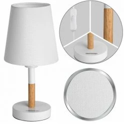 MONZANA 2x Lampes De Chevet Blanches 40W Lampe De Table En Bois E14 Abat-jour En Tissu Design Scandinave Chambre Bureau Salon -Lampe Soldes Boutique 24365481 4