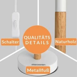 MONZANA 2x Lampes De Chevet Blanches 40W Lampe De Table En Bois E14 Abat-jour En Tissu Design Scandinave Chambre Bureau Salon -Lampe Soldes Boutique 24365481 5