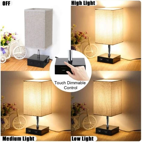 DEVENIRRICHE Lampe De Chevet Tactile Dimmable 2 USB Avec Ampoule E27 Abat-jour En Tissu Beige Lampe De Table Pour Chevet Bar Chambre Salon Hotêl Café Chambre D'Enfant Salon Bureau (Ampoule Blanc Chaud) 2 DEVENIRRICHE Lampe De Chevet Tactile Dimmable 2 USB Avec Ampoule E27 Abat-jour En Tissu Beige Lampe De Table Pour Chevet Bar Chambre Salon Hotêl Café Chambre D'Enfant Salon Bureau (Ampoule Blanc Chaud) – Image 2