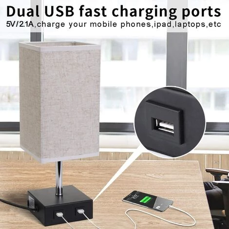 DEVENIRRICHE Lampe De Chevet Tactile Dimmable 2 USB Avec Ampoule E27 Abat-jour En Tissu Beige Lampe De Table Pour Chevet Bar Chambre Salon Hotêl Café Chambre D'Enfant Salon Bureau (Ampoule Blanc Chaud) 3 DEVENIRRICHE Lampe De Chevet Tactile Dimmable 2 USB Avec Ampoule E27 Abat-jour En Tissu Beige Lampe De Table Pour Chevet Bar Chambre Salon Hotêl Café Chambre D'Enfant Salon Bureau (Ampoule Blanc Chaud) – Image 3