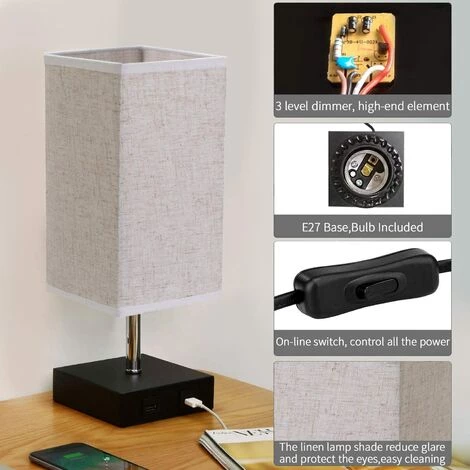 DEVENIRRICHE Lampe De Chevet Tactile Dimmable 2 USB Avec Ampoule E27 Abat-jour En Tissu Beige Lampe De Table Pour Chevet Bar Chambre Salon Hotêl Café Chambre D'Enfant Salon Bureau (Ampoule Blanc Chaud) 4 DEVENIRRICHE Lampe De Chevet Tactile Dimmable 2 USB Avec Ampoule E27 Abat-jour En Tissu Beige Lampe De Table Pour Chevet Bar Chambre Salon Hotêl Café Chambre D'Enfant Salon Bureau (Ampoule Blanc Chaud) – Image 4