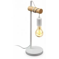 B.K.LICHT Lampe De Table, Design Rétro Industriel, Bois & Métal, éclairage Salon & Chamber, Lampe De Chevet, Douille E27, Blanche